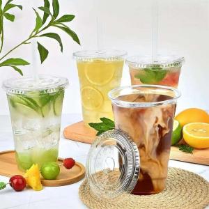 蓋付き使い捨てプラスチックPETカップ スムージー ミルクシェイクカップ クリア 使い捨てPETプラスチックカップ タピオカミルクティー用