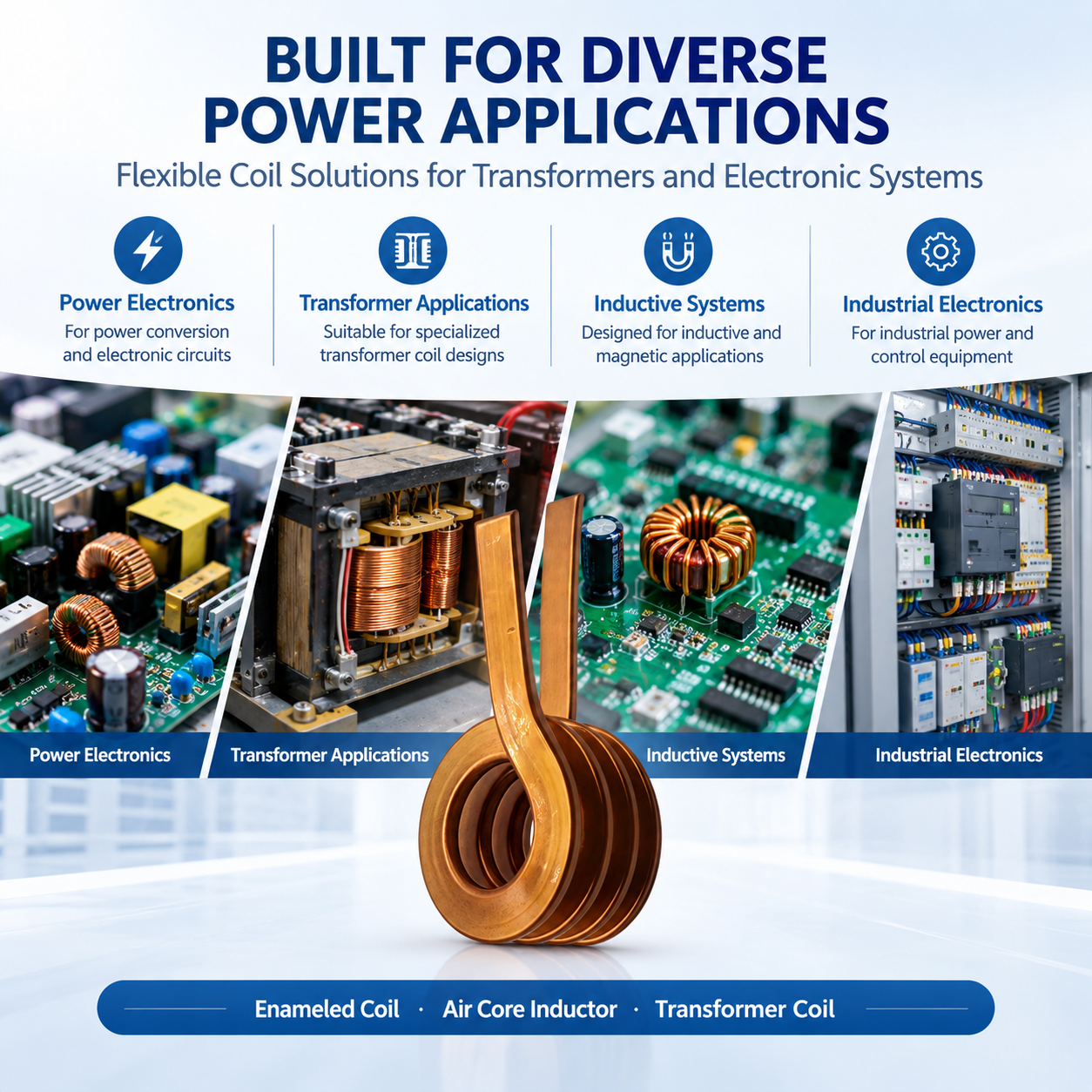 Enameled Flat Copper Wire Air Core Coil Magnetic Inductor with 50KHz ~ 500KHz Frequency Range and Customized Winding