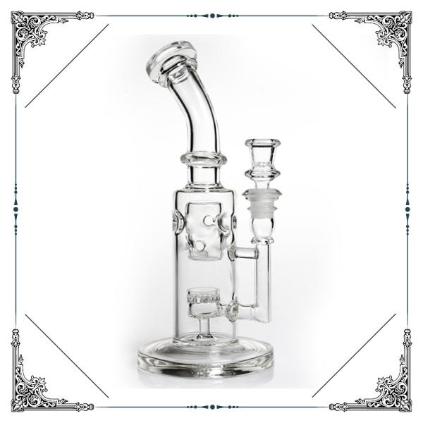 Straight Fab Glass Smoking Pipes With Honeycomb Jet Perc Bongs 14.4mm Joint Bowl