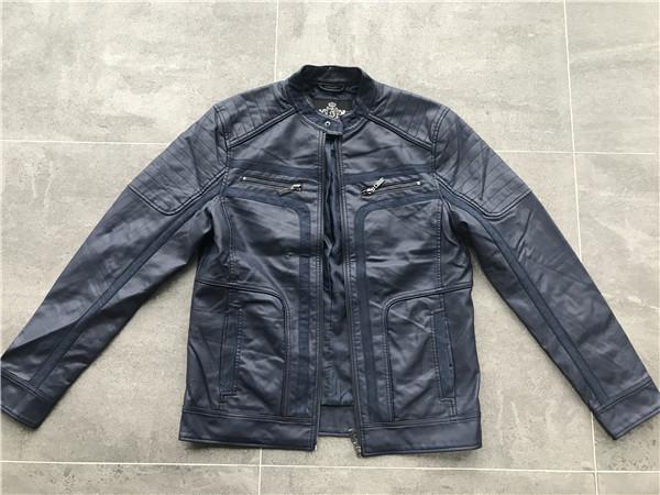 Navy Upstyled Mens PU Jacket , Faux Leather Biker Jacket With Suede Detail TW75530