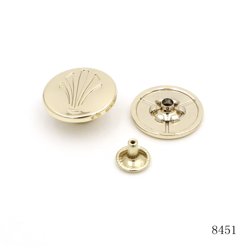 20mm Light Gold Zinc Alloy Metal Logo Rivet Studs With Cap, Die‑cast Custom Embossed Pattern Rivets For Bag Leather Craft