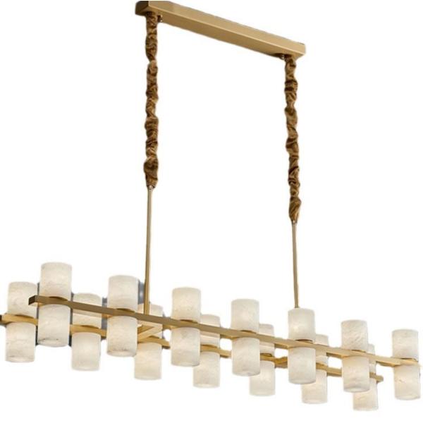 Custom Dining Room Bar Rectangle Ceiling Luxury Alabaster Decorative Chandelier Gold Brass Pendant Light
