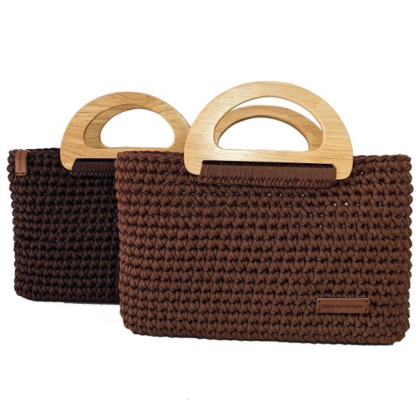 Natural Hemp Rope Crochet Hand Bag Woven With Wooden Handle OEM