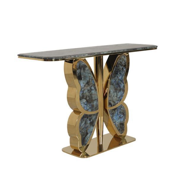 Stainless Steel Console Table Wall Table With Shiny Bright Natural Marble Top Metal Base Living Room Use