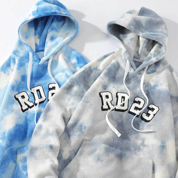 Knitted Weaving Method Tye-Dye Hoodies For Men With Faux Fur   Fashion