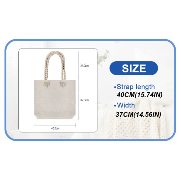 Wholesale Sublimation Blanks High Quality Hot Sales Sublimation Twine Knot Straps Flax Beach Tote Bag Custom Shopping Handbag