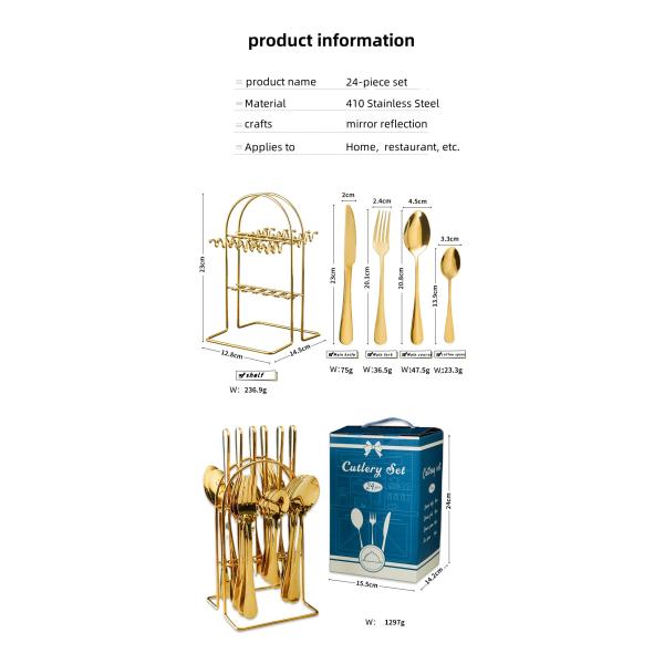 24 PCS Gold Flatware Set for Party Customized Stainless Steel Cutlery Knife Spoon Fork