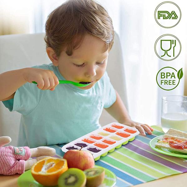 14-Ice Cube Trays TPE PP Material with Easy-Release and Spill-Resistant Removable Lid