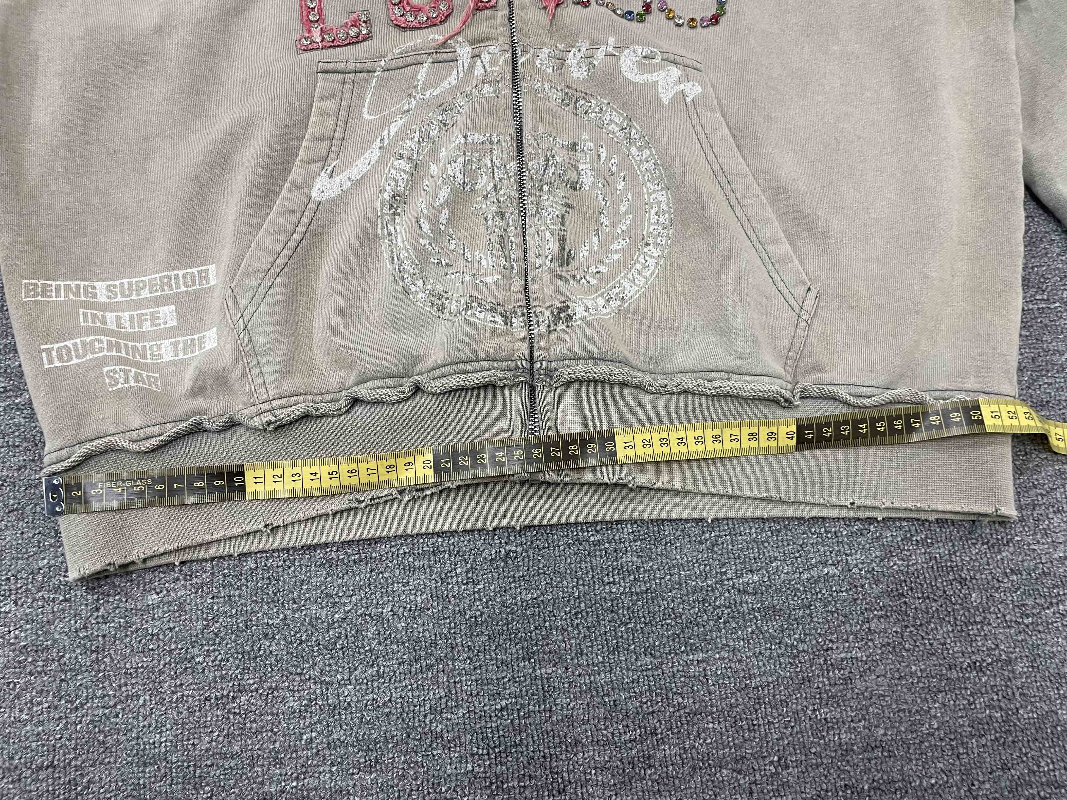 Custom Double Hood Zipper Vintage Acid Wash Applique Rhinestone Screen Print Frayed Distressed Highweight Quality Men's Hoodies