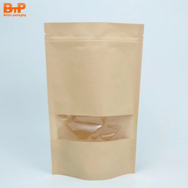 Custom Printed Stand up Kraft Paper Recyclable Ziplock Heat Sealable Pet Food Packaging Doypack Pouches Mylar Bags With Window