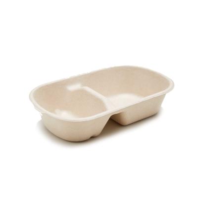 Two Compartment Biodegradable Container 25OZ Sugarcane Bagasse Clamshell Take Out Box