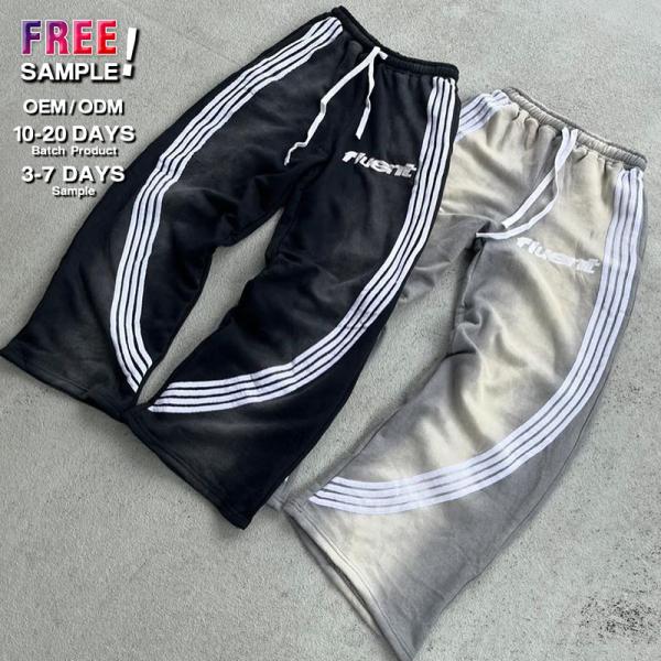 OEM bordado personalizado Impresión Logotipo 100 algodón peso pesado rayado lavado con ácido apilado calzoncillos de sudor abultados calzoncillos de pista calzoncillos de sudor hombres
