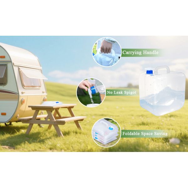 Collapsible Water Container With Spigot & Hook, BPA Free Water Jug, Foldable Carrier Bucket, Water Storage Container For Camping Hiking Survival Kit, 2-Pack (20L/5.3 Gallon)