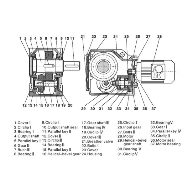 79 Kilowatt 90 Degree High Efficiency Helical Bevel Gearbox Reducer Gear Motor for Industrial Machinery