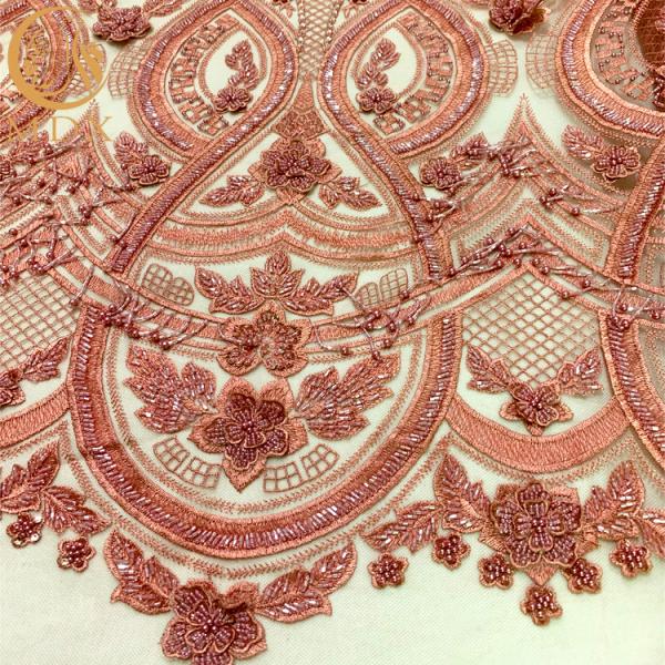 Embroidery Pink 3D Beaded Fabric Sequin Lace For Women Dress