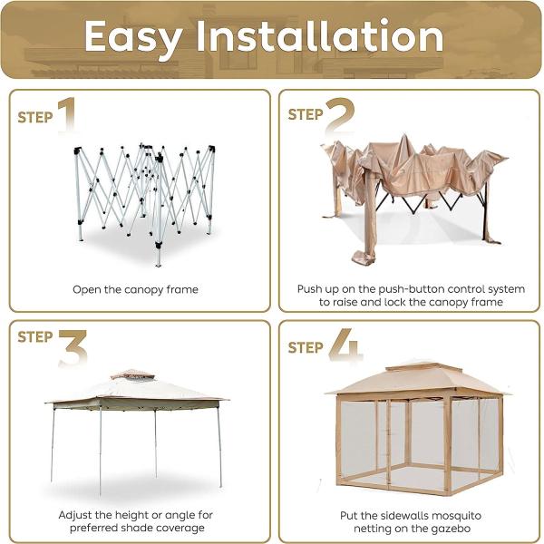 Pop Up Gazebo Mosquito Nettings, Outdoor Canopy Shelter Garden Lawn Backyard, Patio Cover Outdoor Gazebo Pergol