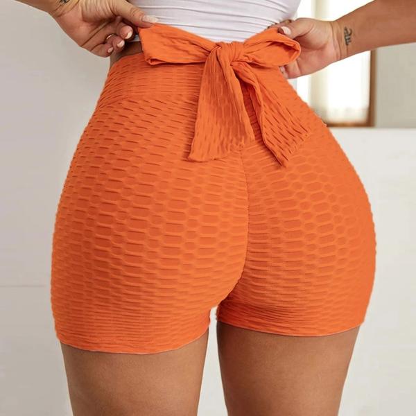 Quick Dry High Waist Yoga Sports Workout Shorts Bow Tie Textured Butt Lifting