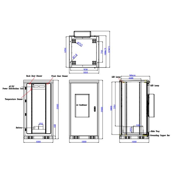 Шкафа телекоммуникаций DC48V 40U 1.2mm SS базовая станция на открытом воздухе энергосберегающая