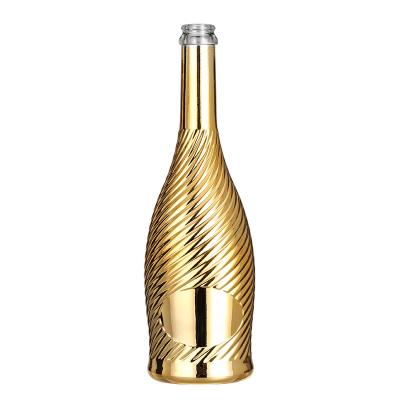 Glass Collar Silk Mouth Long Neck Sparkling Gold Twill Champagne Bubble Bottle for Weddings