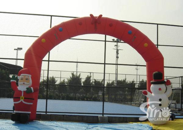Outdoor 8x4m advertising Inflatable Christmas arch with Santa Claus N Snowman attached