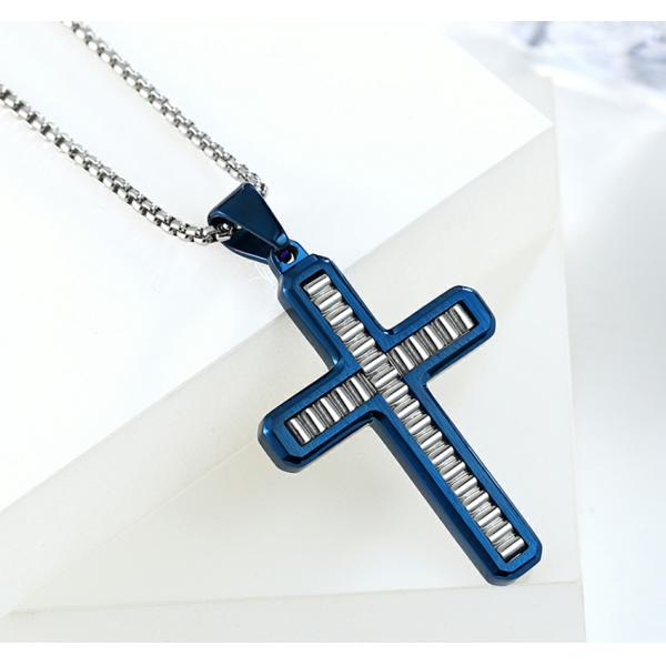 Nuevo colgante de cruz de moda azul Choker de oración para hombres collares de acero inoxidable Joyas finas