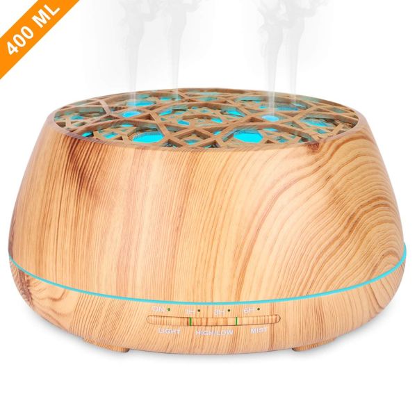 Home Appliances Stocks 400ml Colorful LED Light Electric Ultrasonic Wood Grain Essential Oil Scent Diffuser Air Humidifiers