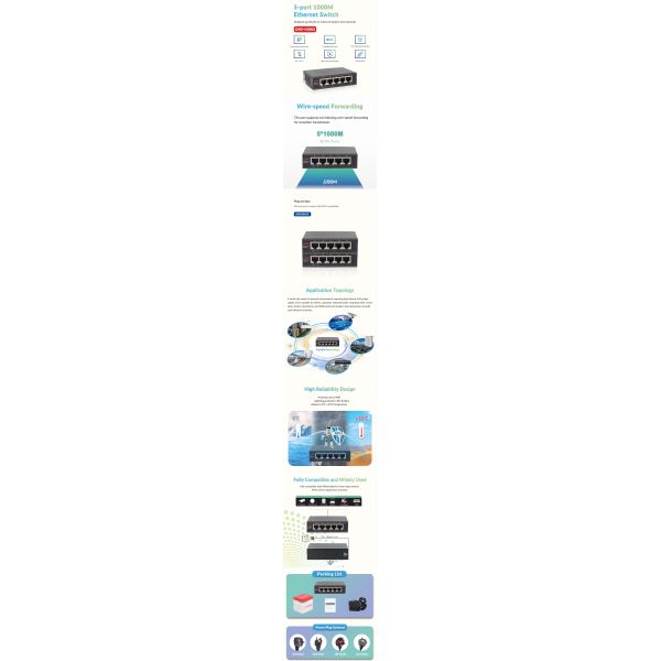 5 Port Gigabit Unmanaged Ethernet Switch Zero Configuration Shock Resistant