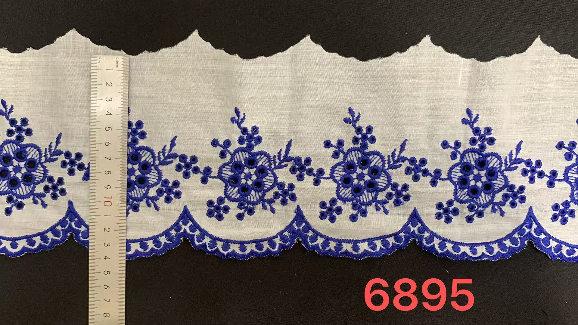 Blue & Black Flower Cutwork Lace Trim, Cotton Polyester Embroidery Scalloped Edge Lace Fabric 