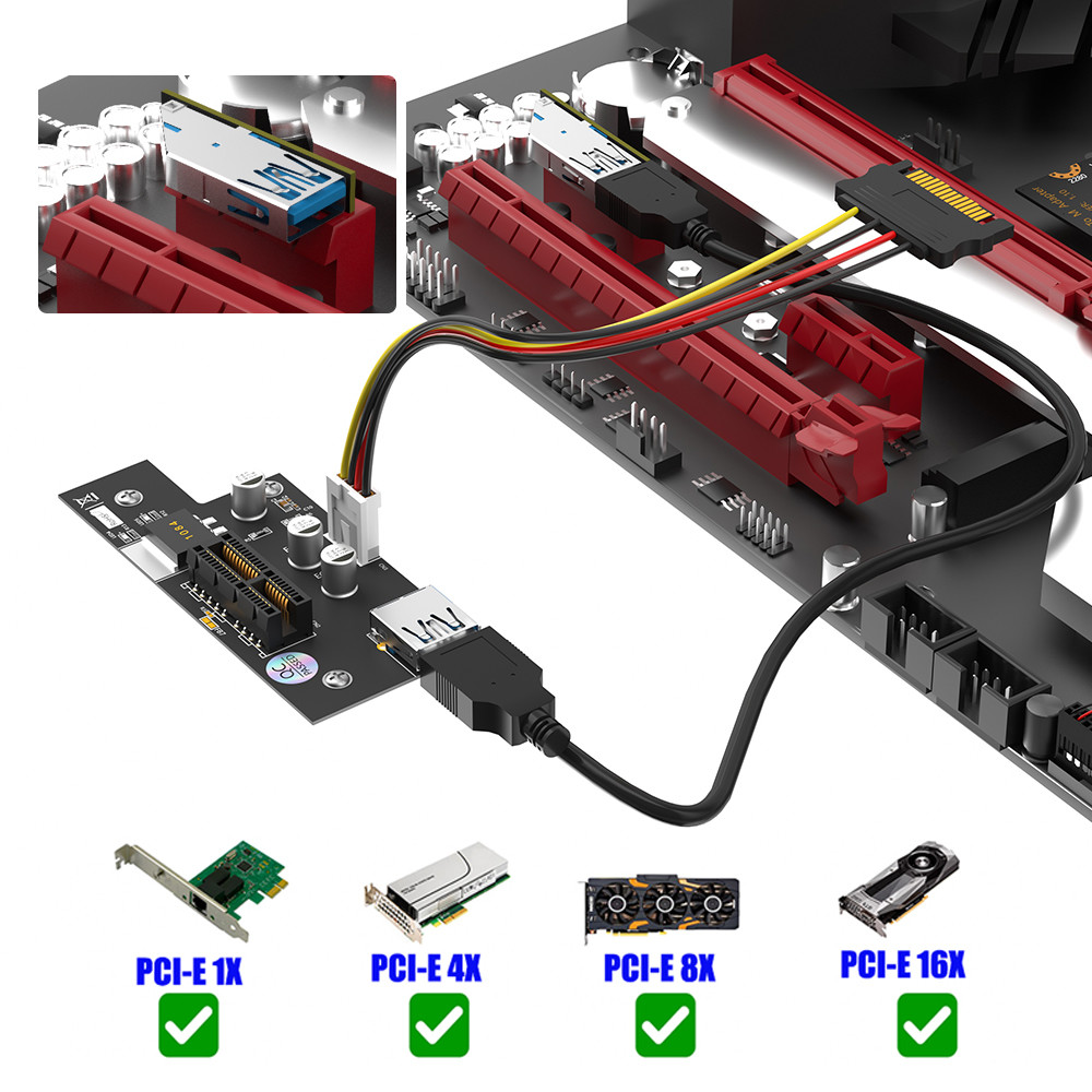GPU PCI Express 1X до 1X / 4x / 8x / X16 Riser Card Extender с магнитными подставками