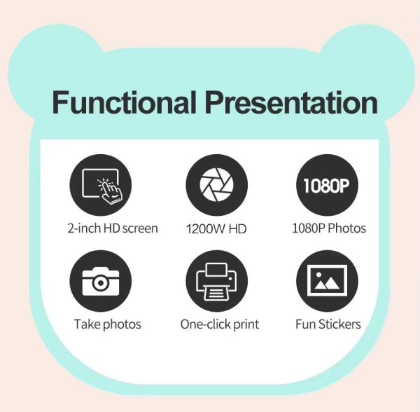V600 Children Digital Camera Instant Print Photos For Kids Toys Recording Time is About 120 Minutes