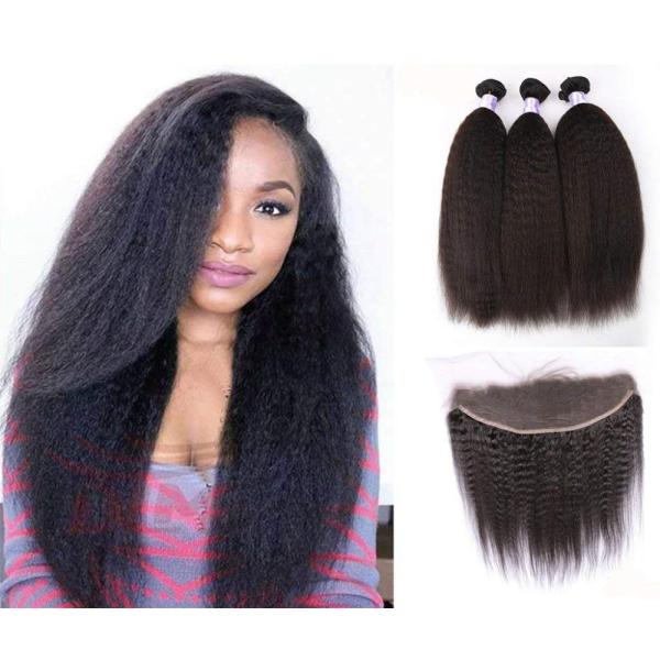 Real Human Kinky Straight Virgin Dyeable Hair Extensions Natural Color