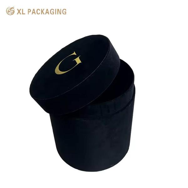 Velvet Round Cylinder Rose Flower Box With Gold Foil Logo for Scarf & Apparel Brands