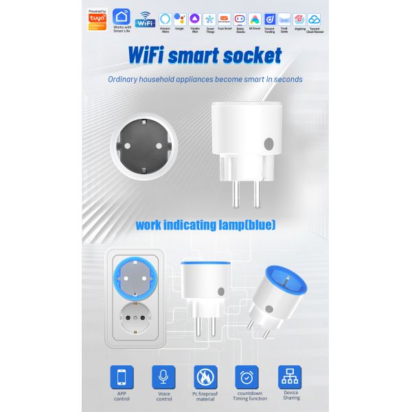 Round Tuya Smart Wiring Devices Plug 20A Energy Monitor OEM