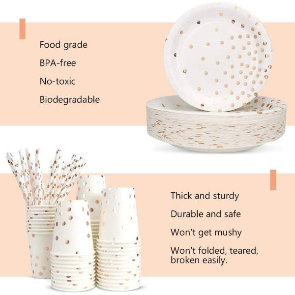 Compostable  Pink  Foil Cinderella Christmas  Disposable Party Tableware Paper Cups Dishes