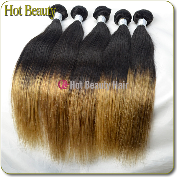 5A Peruvian Human Hair Extensions Ombre , Silk Straight Hair Weft