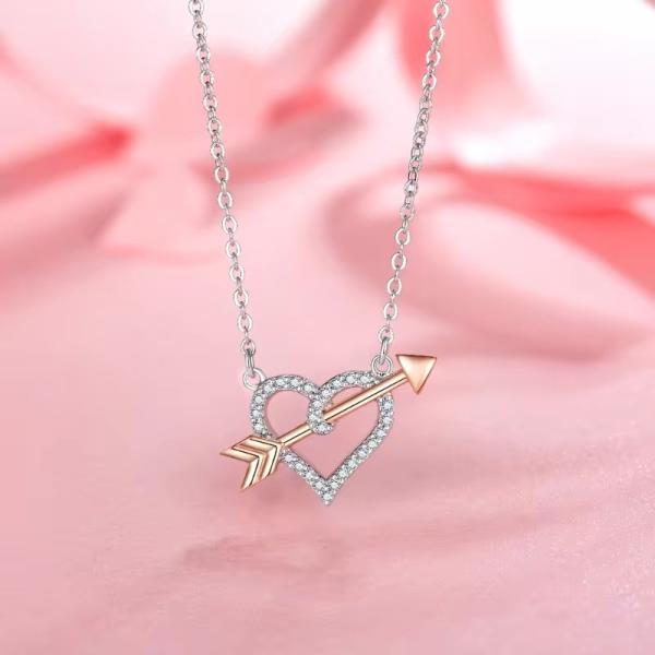 YASVITTI OEM ODM 925 Sterling Silver Cupid Necklace Rose Gold Plated Heart Arrows Necklace For Lover Gift