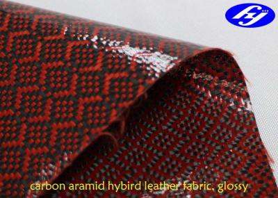 Espessura híbrida vermelha lustrosa da tela do couro do poliuretano/da tela 0.63MM Kevlar do carbono