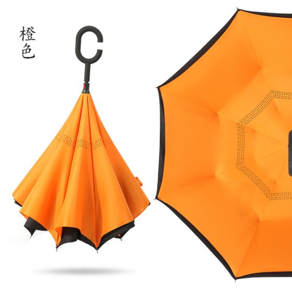 Advertising Umbrella with C-Shaped Handle Anti-UV Waterproof Reverse Straight Umbrella