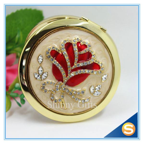 Shinny Gifts Rose Design Hand Make up Mirror Luxury Crystal Cosmetic Mirror