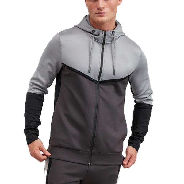 Customized Logo Polyester Long Sleeve Full Zipper Design Hoodie Men Sportswear with Pocket