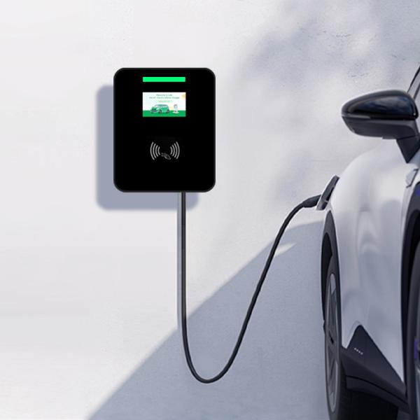 Estação de carregamento de veículos elétricos montada em parede de prata com interface tipo 2 e cabo de 5 m