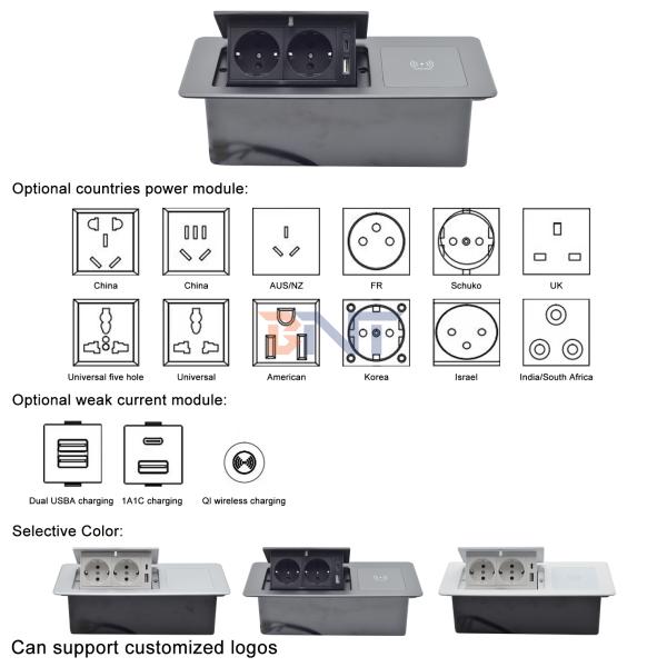 Dual AC Outlet Pop-up Electrical Socket USB Charging Wireless Charger Extension Cord-EU Plug Standard IP44 Rated 10A Capacity
