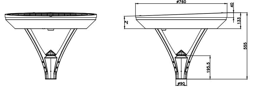12.8V 36AH Battery Die-cast Aluminum Solar Courtyard Light With Push Button Switch Used In Parks.