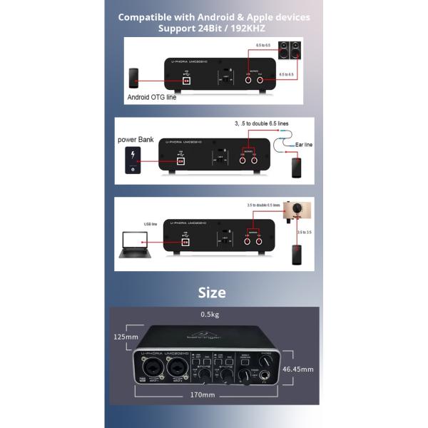 UMC202HD Professional Live Streaming High End USB Cartão de Som Externo Computação Gravação de Guitarra