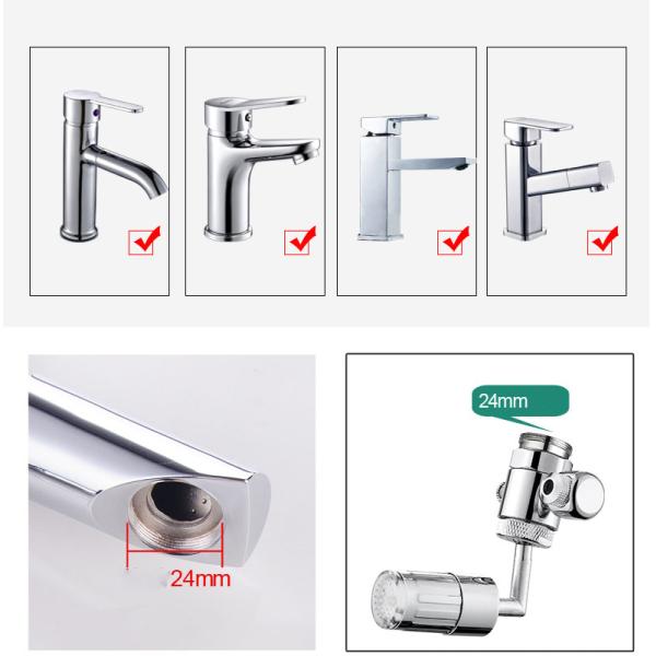 Green LED Color 720 Swivel Sink Multi-Function Faucet Aerator for Water Conservation