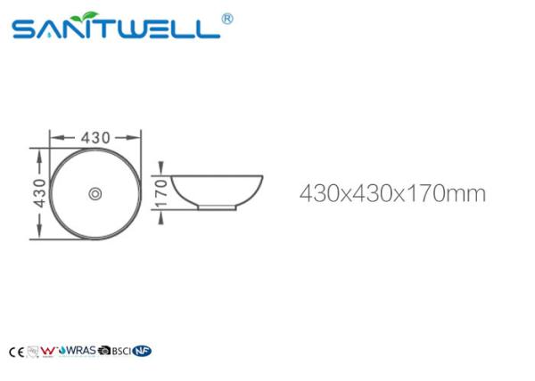 Home White Counter Top Wash Basin , Ceramic Bathroom Sink 430*430*170mm