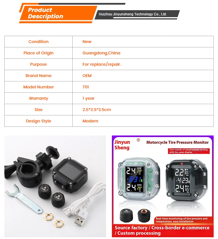 Customizable ABS Plastic Motorcycle Tire Pressure Monitoring Air Pressure Detector Left External Tire Sensor Accessories