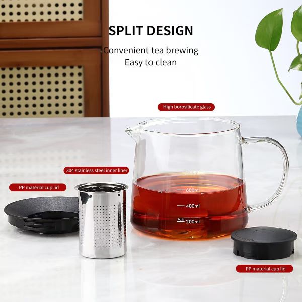Custom Capacity Glass Teapot With Infuser 1500ml 50OZ Borosilicate Tea Kettle Stove Safe