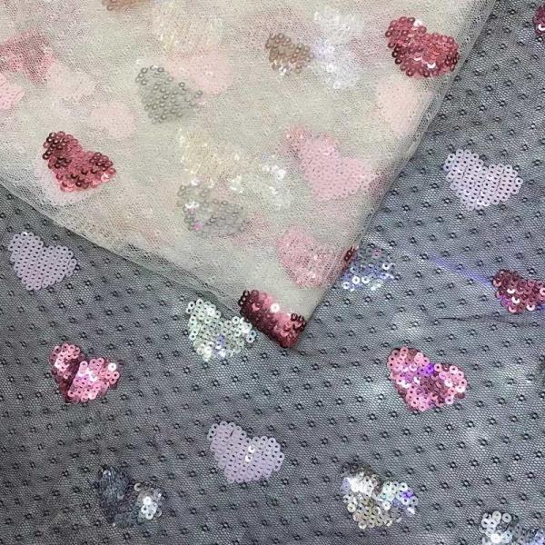 Love Floral Star Embroidery Beaded Mesh Fabric Glitter Sequins Tulle