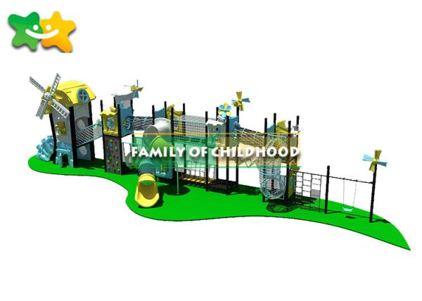 Fun Outdoor Playhouse With Slide And Swing , Kids Outdoor Climbing Equipment Frames